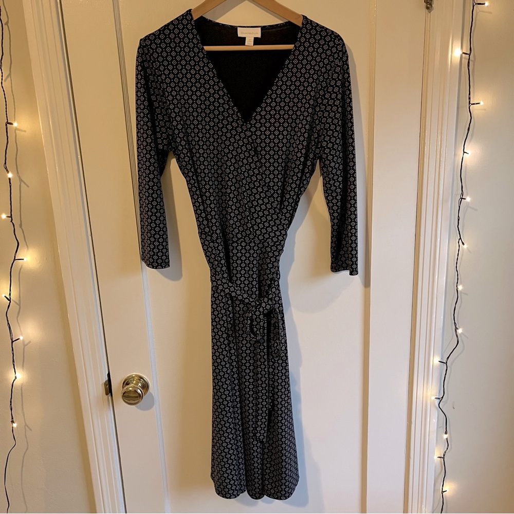 Beautiful Charter Club 3/4 Sleeve Navy Blue Midi Wrap Dress, 12
